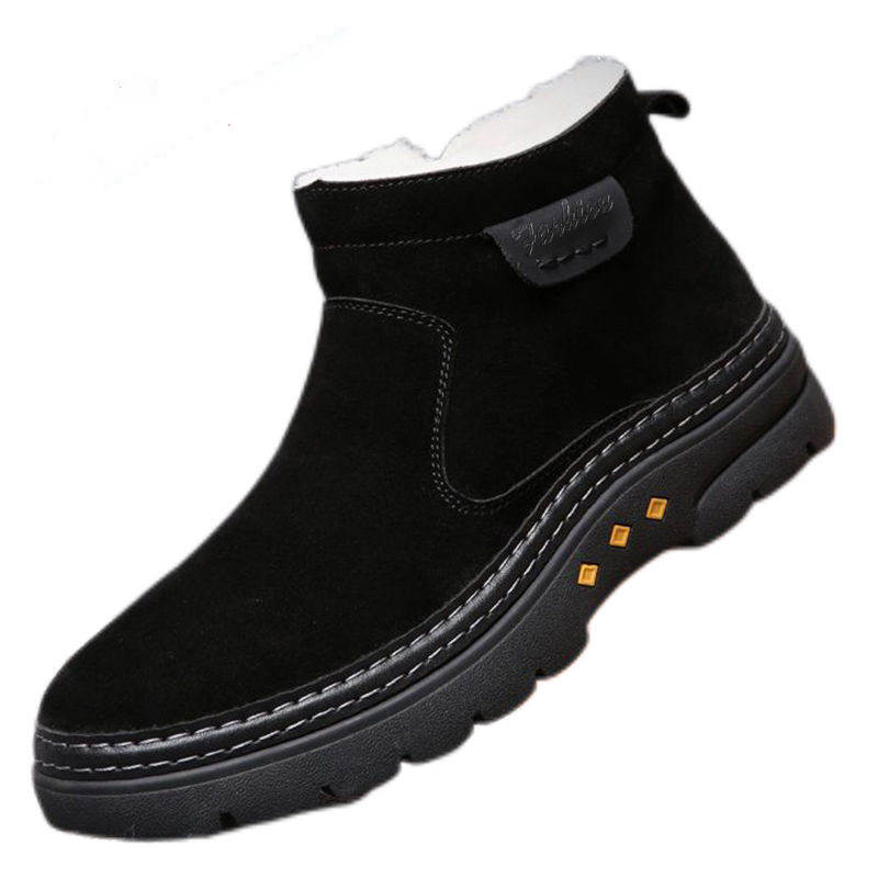 NIANZOUSUO Cow Suede Thermal Slip Resistant Thermal Slip Resistant Short Snow Boots Men's