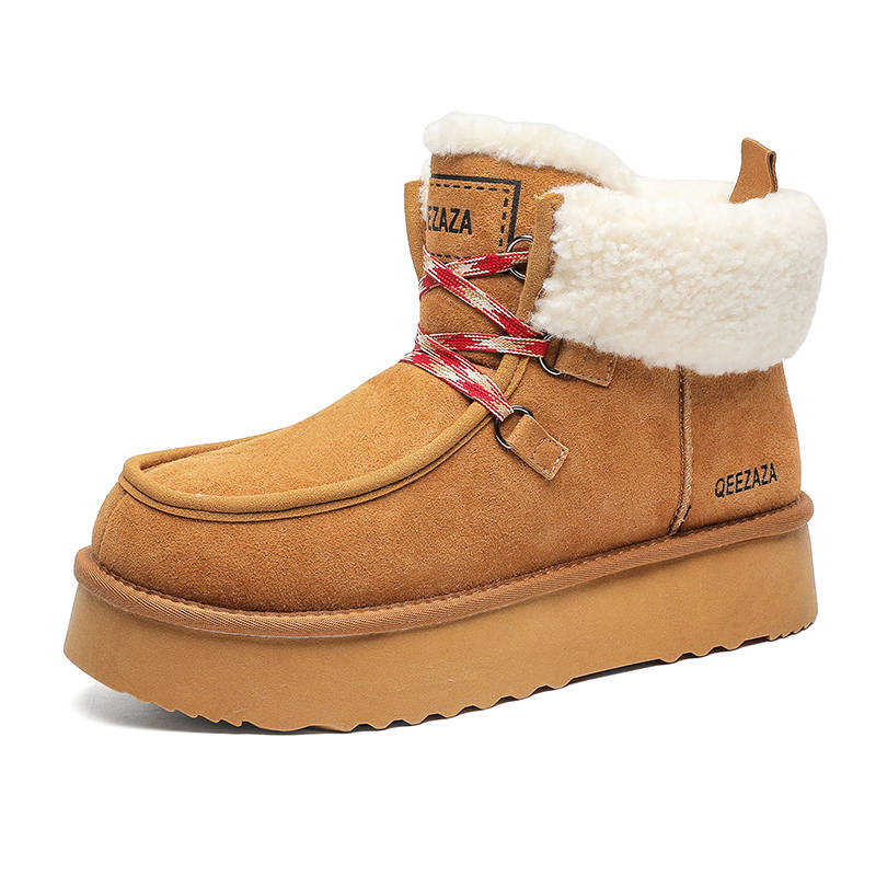 DAISHUTOU Cow Suede Thermal Abrasion Resistant Slip Resistant Short Snow Boots Unisex
