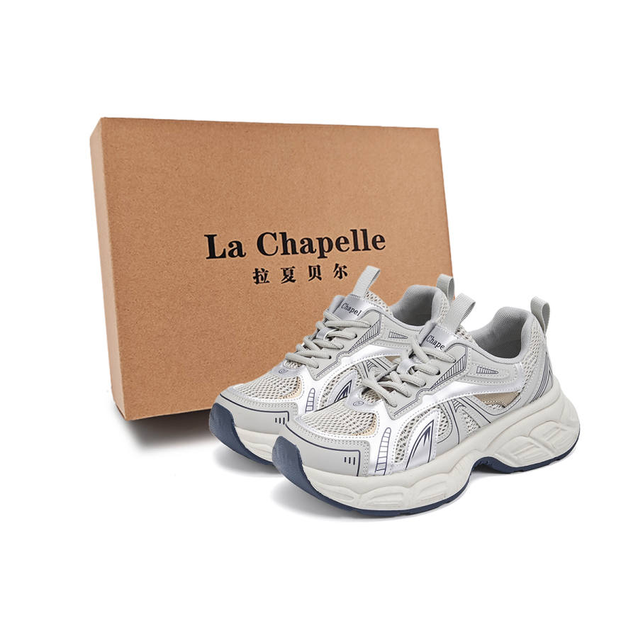 La Chapelle Maris Sal Silver Chic, Urban Chic Style Trendy Niche Fashion Elevator Shoes Microfiber Leather Low top