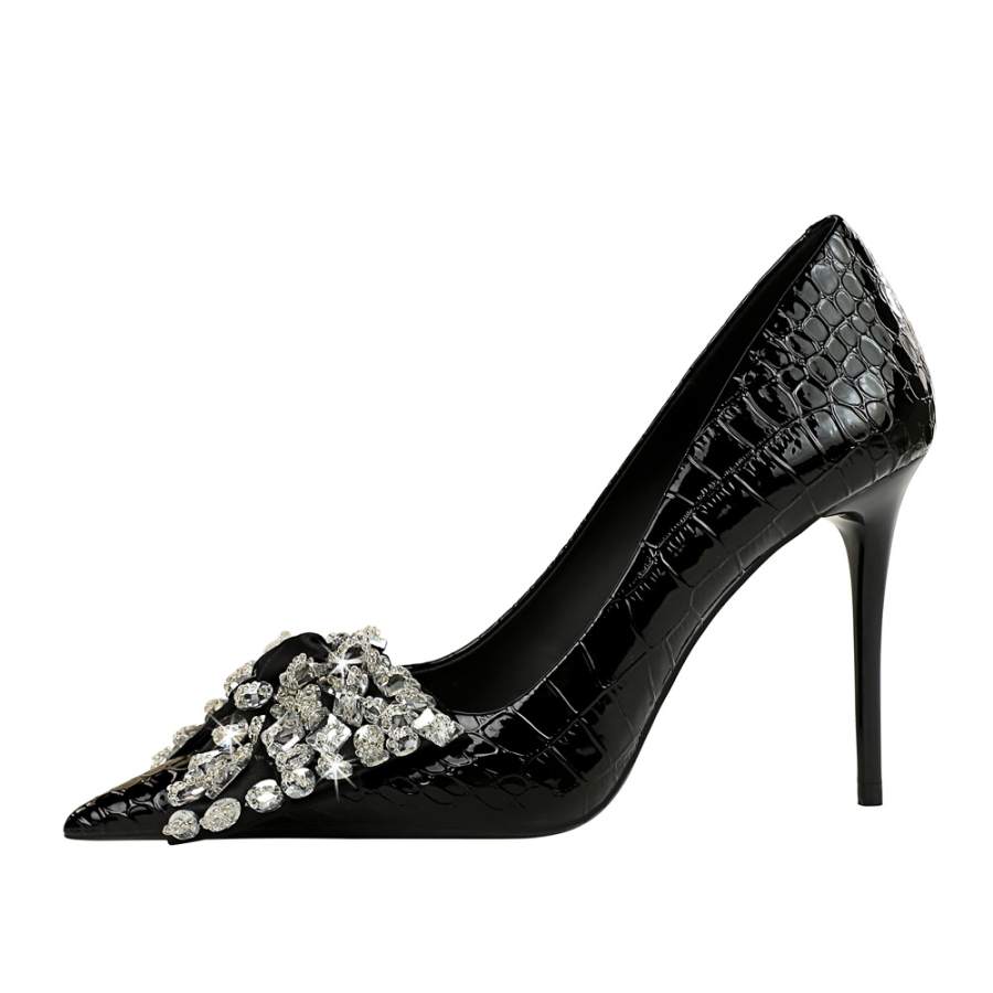 QITUMAUL Patent Leather Slim Heel High Heels 10cm Women's