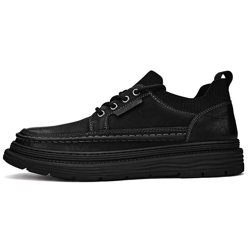 Laoks Casual Leather Shoes Men's Low Top Black/Khaki
