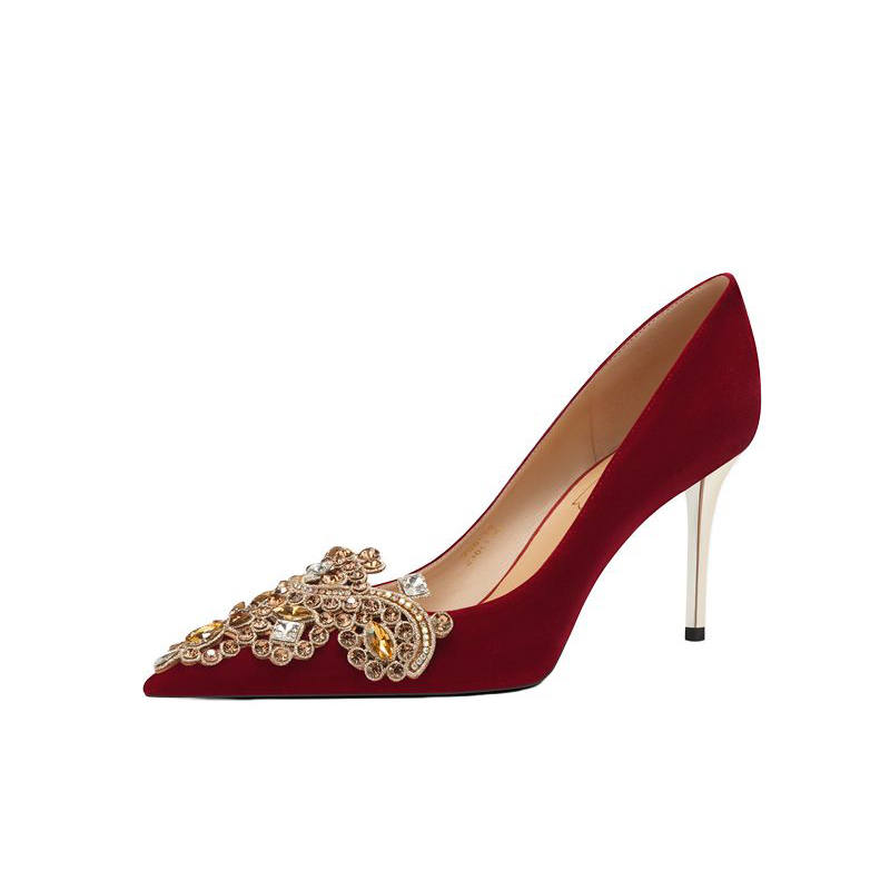 Zubumei Suede Slim Heel High Heels 8cm Women's Red