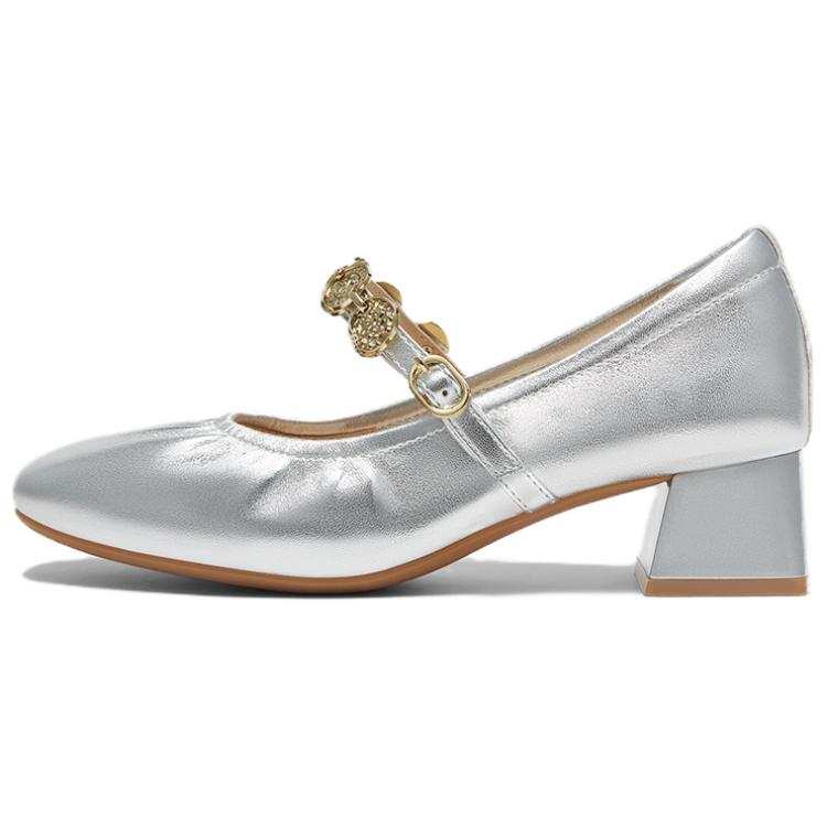 BASTO White Lily Of The Valley Sheepskin Chunky Heel Mary Jane Shoes Women's