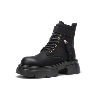 BANGQIAO Cow Split Leather Short Combat Boots 6cm Women's
