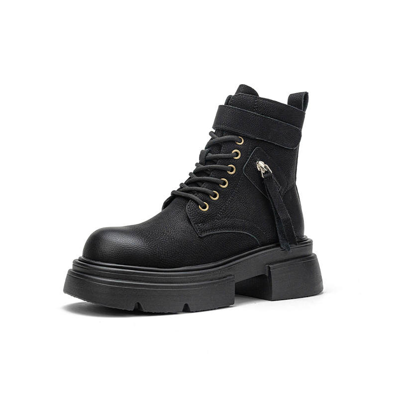 BANGQIAO Cow Split Leather Short Combat Boots 6cm Women's