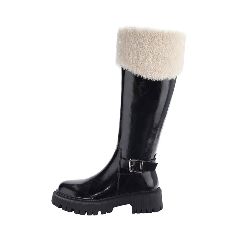 PWPJ Cow Leather Platform Fleece Lined Snowfield Knee high Boots 5CM Women's