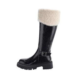 PWPJ Cow Leather Platform Fleece Lined Snowfield Knee high Boots 5CM Women's