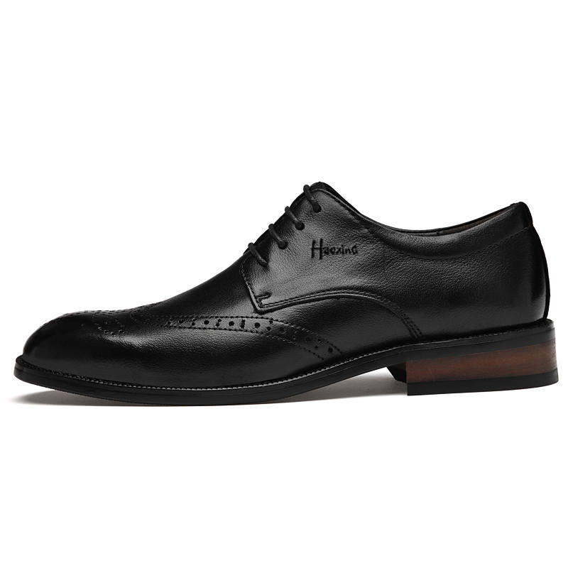 HAOXING Top Grain Cow Leather Casual Shoes Men's Black