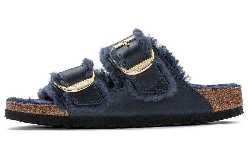 Birkenstock Leather Slide Slippers Women's Midnight Blue Narrow