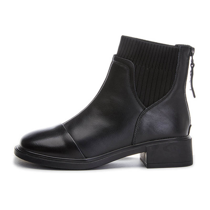 POOQ Cow Leather Ankle Boots 4cm Women's Black