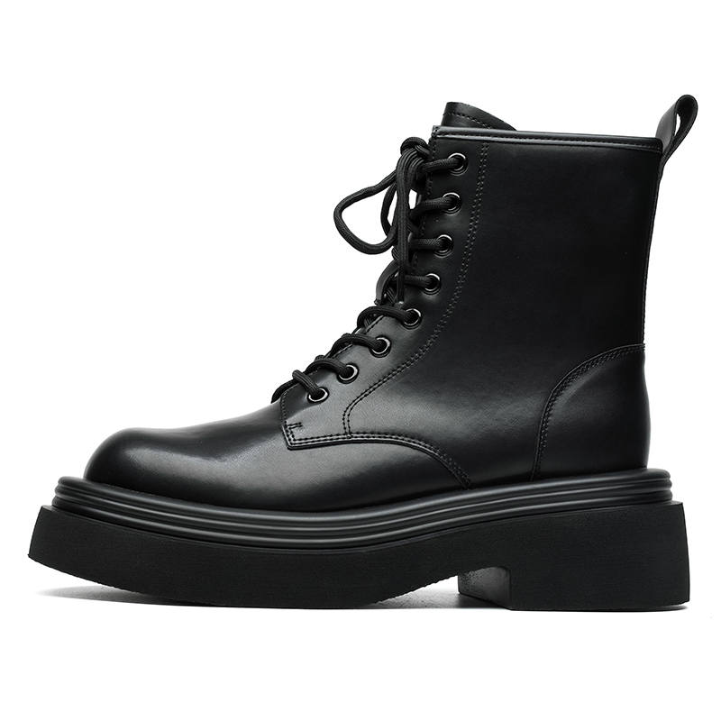 CHILANG CHILANG Microfiber Leather Elegance Short Combat Boots Men's Black