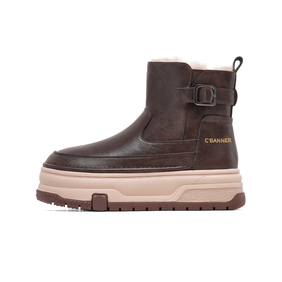 C°BANNER Cushioning Fleece Lined, Vintage Fashion Trend Short Snow Boots Women's Coffee