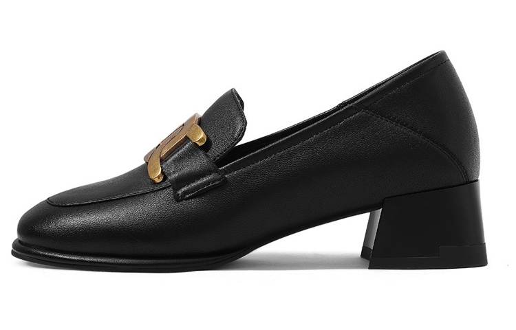 CAMEIDO Sheepskin Chunky Heel High Heels Women's Black