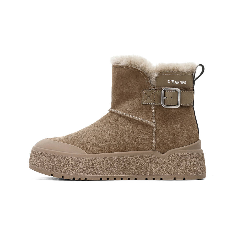 C°BANNER Thermal Coverage Minimalist Style Casual, Wool Fleece Lined Warm Feet Short Mid Calf Snow Boots Women's Sand