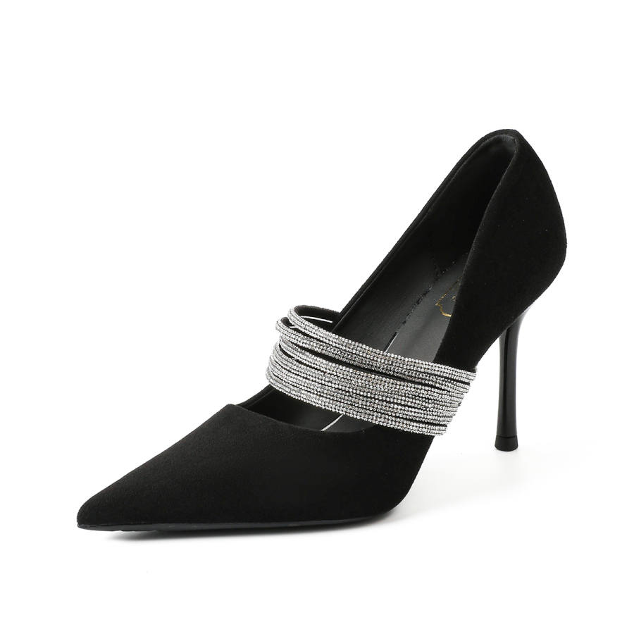 QITUMAUL Suede Slim Heel High Heels Women's Black