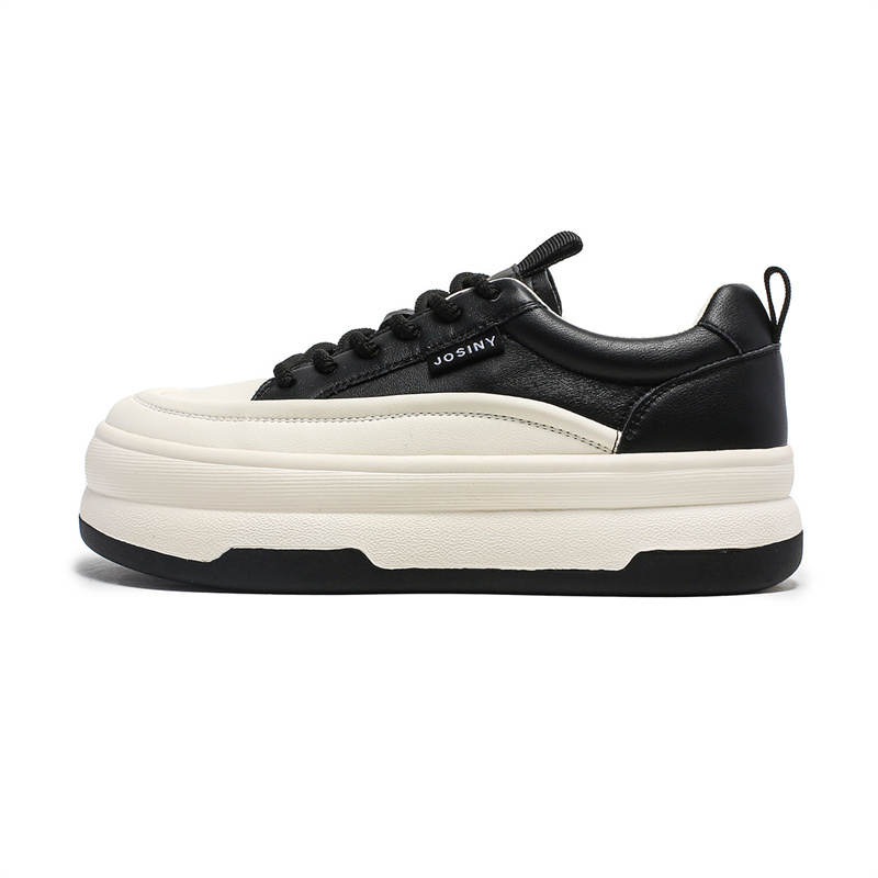 JOSINY Synthetic Leather Low top Niteball Fufu Lace Up, Skateboard Shoes Women's Black/White Apricot