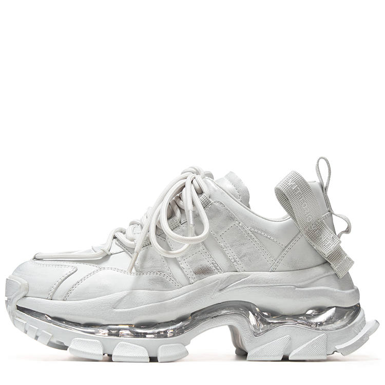 VITTORIO VENTURA Cow Leather Slip Resistant Abrasion Resistant Low top Chunky Sneakers Women's Polished Silver