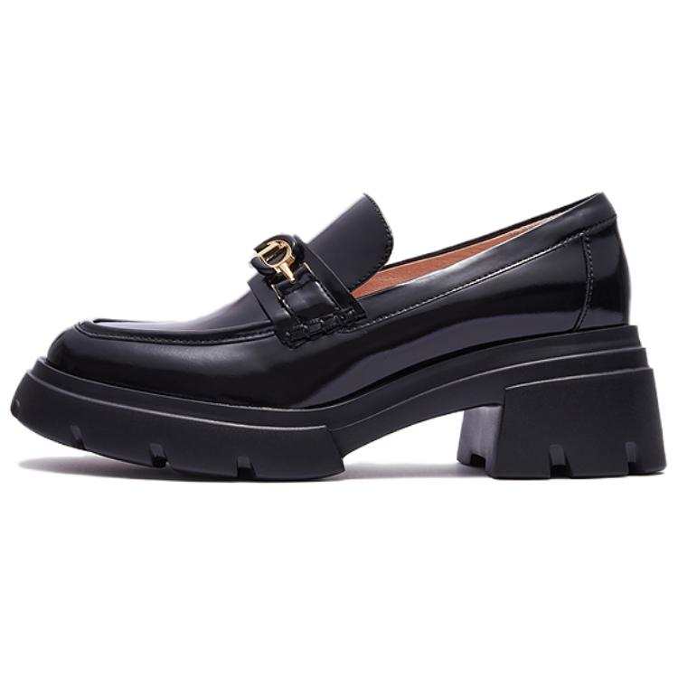 Le Saunda Cow Leather Chunky Heel High Heels Women's Black