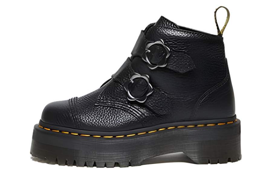 Dr.Martens Dr. Martens Devon Flower Buckle Leather Platform Boots 'Black' Women's