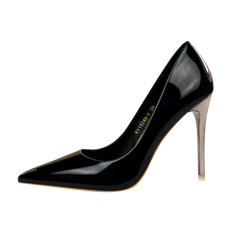 QITUMAUL Patent Leather Slim Heel High Heels 10.5cm Women's