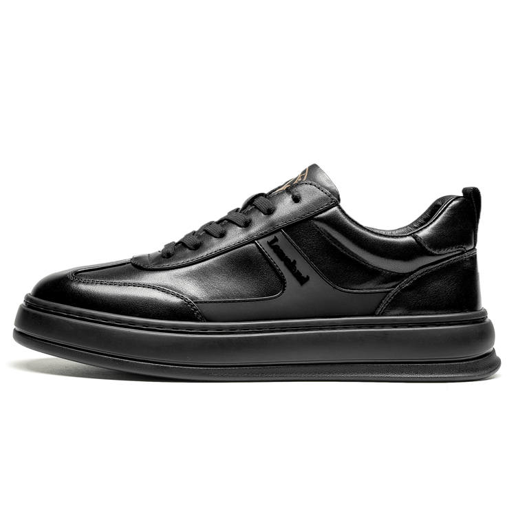 LEAVELAND Cow Leather Abrasion Resistant Low top Skateboard Shoes Men's Black
