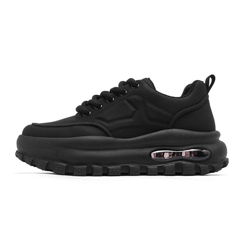 NAVIGARE Small Sailboat Cow Split Leather Cushioning Height Increasing Low top Casual Shoes Men's Black