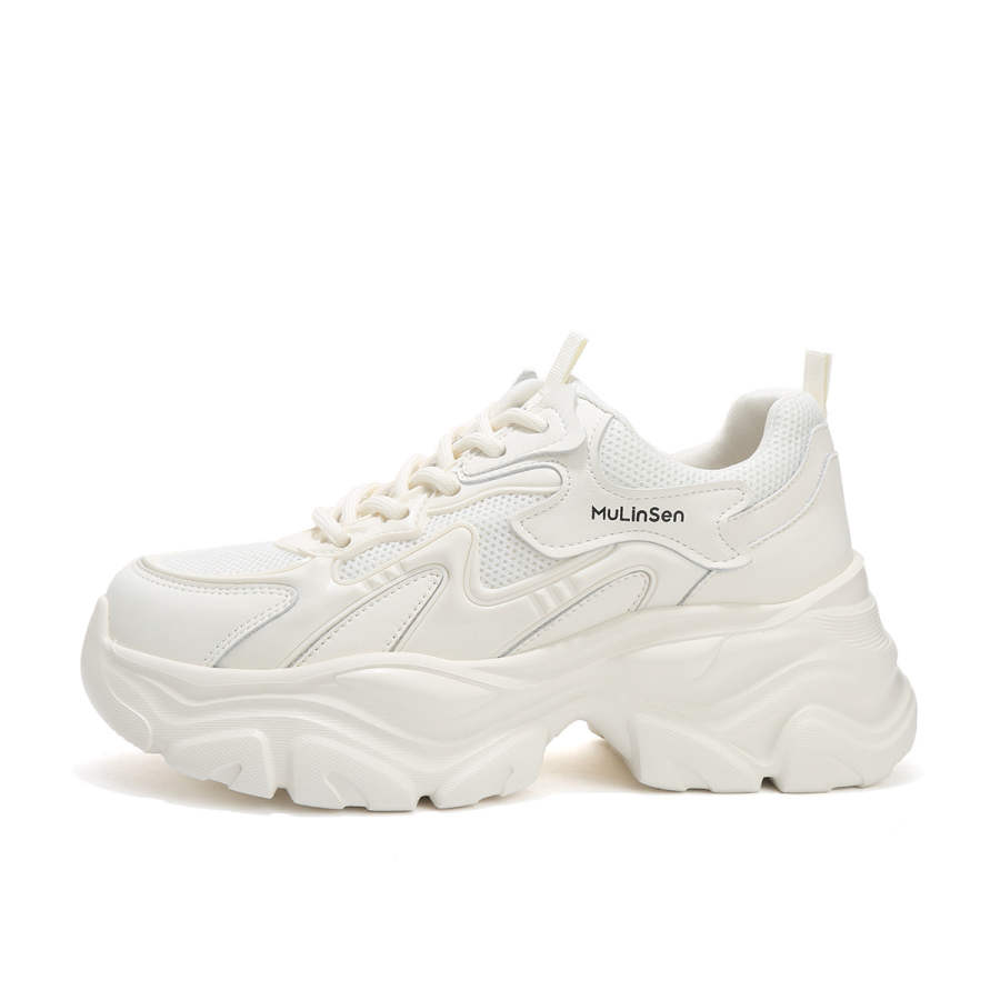Mulinsen Textile, Synthetic Leather Breathable Low top Chunky Sneakers Women's Beige