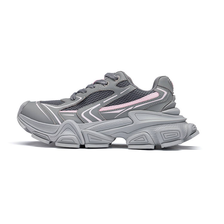 CINDY C ERIC Cow Leather Low top Chunky Sneakers Women's Gray