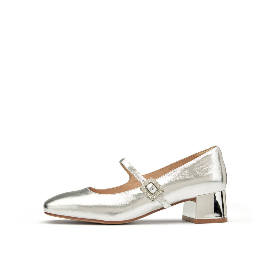 PT'SON Mary Jane Shoes Women's Ecru, Silver, Red