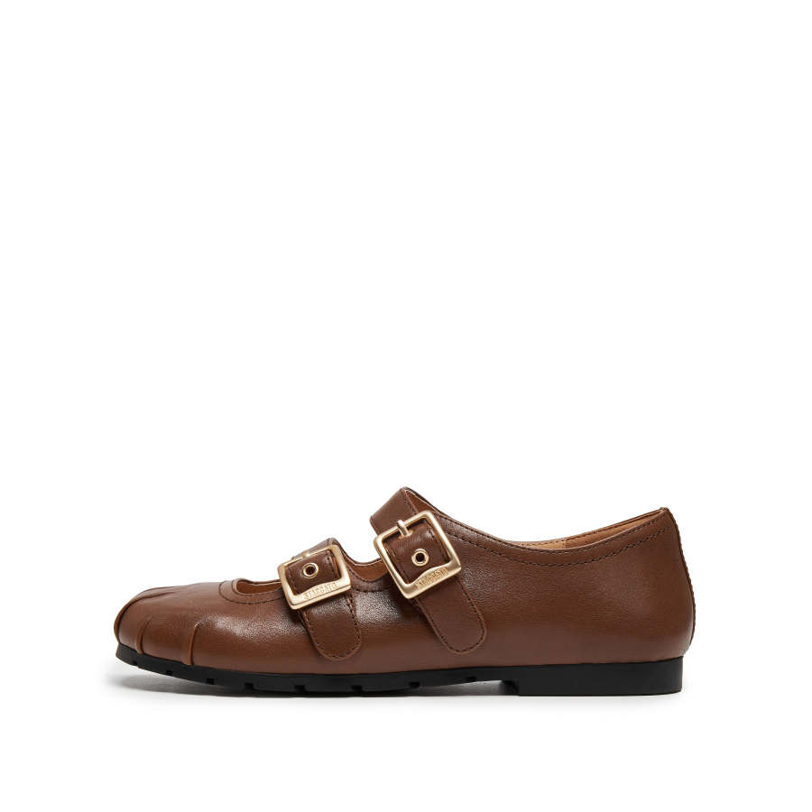 Staccato Luxury Gold Tone Lock Cow Leather Flat Mary Jane Shoes Women's