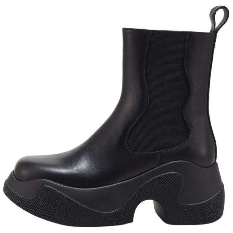 Teenie Weenie Cow Leather Short Chelsea Boots Women's Black