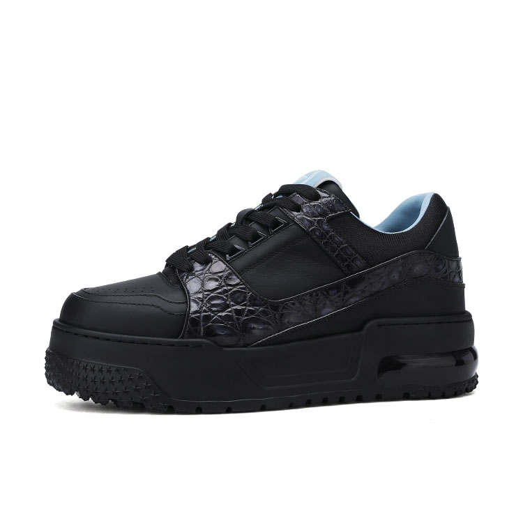 U7 Top Grain Cow Leather Fashion Trend Low top Skateboard Shoes Men's Black