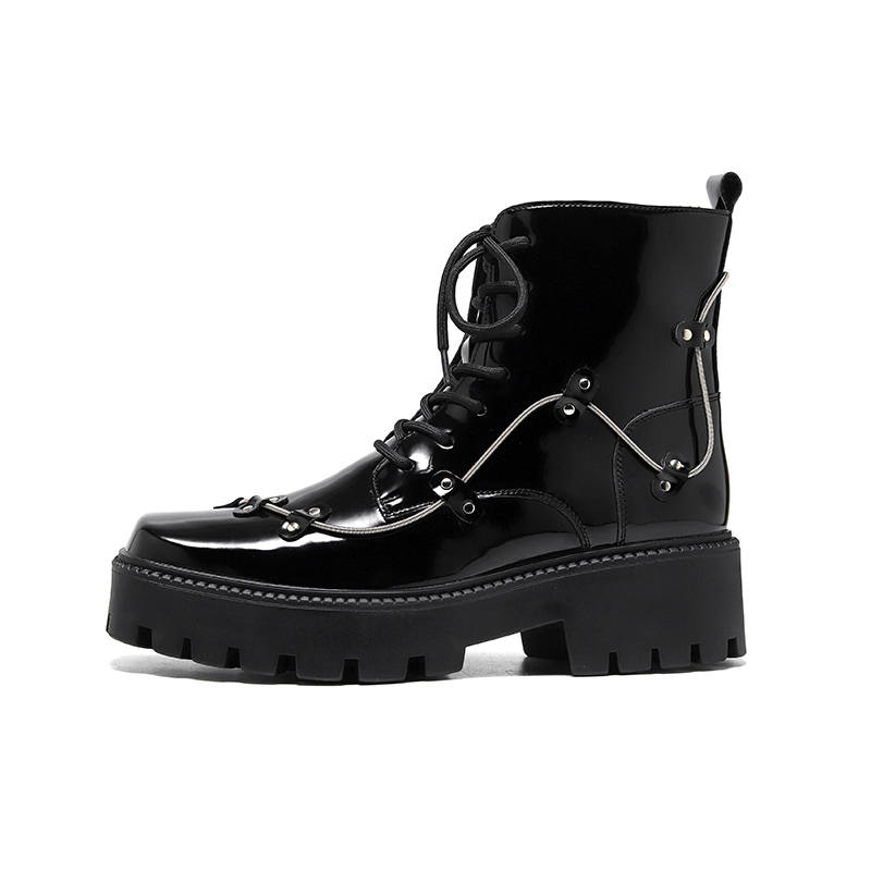 KAQIAODI Microfiber Leather Knee High Combat Boots Men's Black