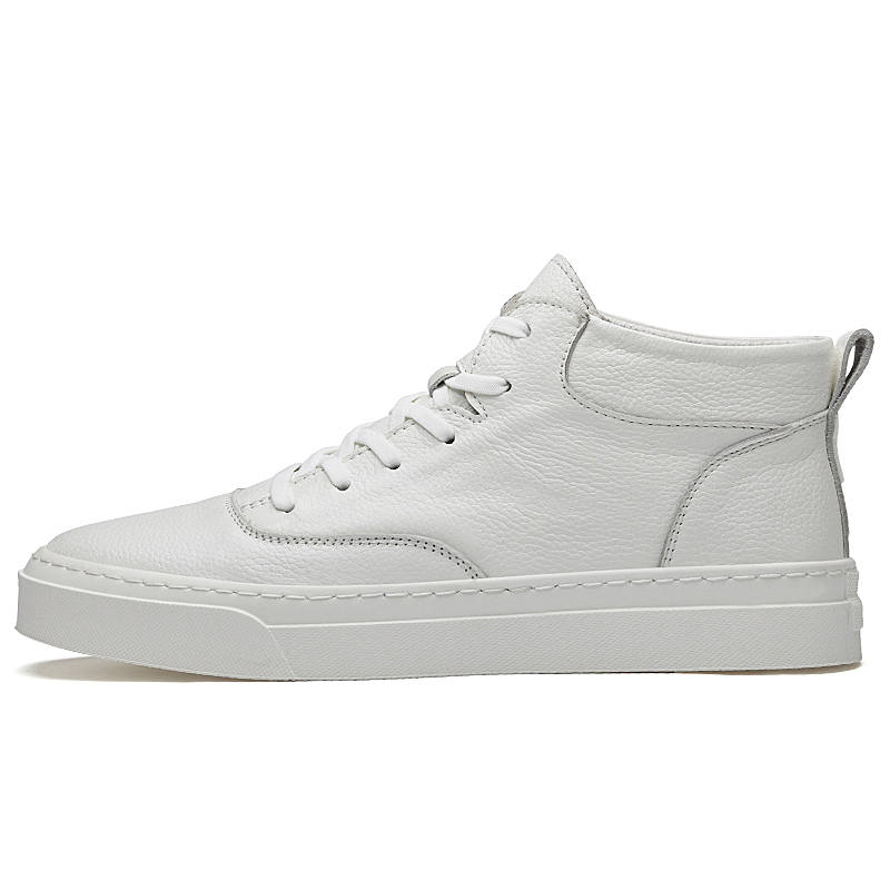YINGLUNQISHI Top Grain Cow Leather High top Skateboard Shoes Men's White