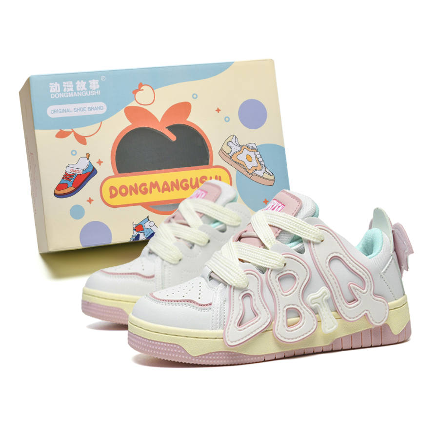 DONGMANGUSHI Microfiber Leather Low top Skateboard Shoes Women's Pink White Box Included