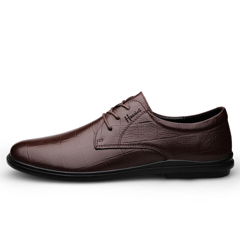 HAOXING Top Grain Cow Leather Casual Shoes Men's Brown