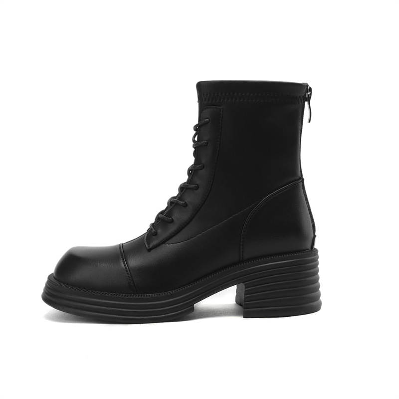 JOSINY Top Grain Pig Leather Short Combat Boots 5.5cm Women's