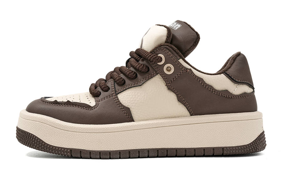 EBLAN Synthetic Leather Fleece Lined Versatile Comfortable Low top Skateboard Shoes Women's Brown