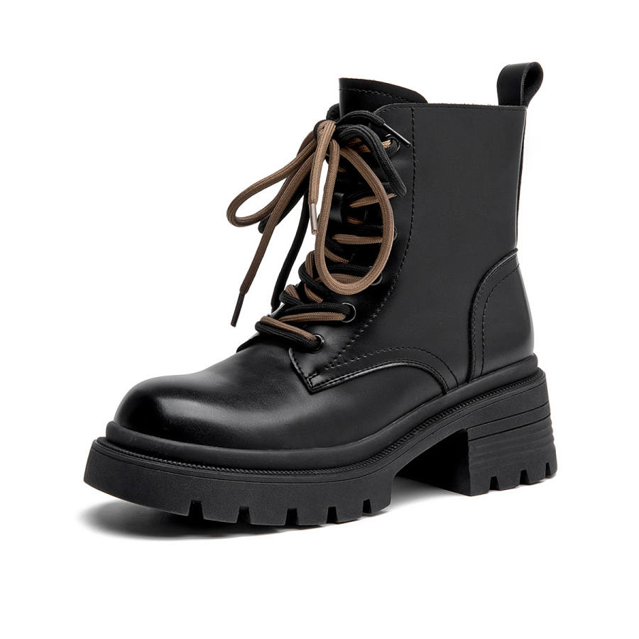 AOKANG Synthetic Leather Short Combat Boots Women's Black