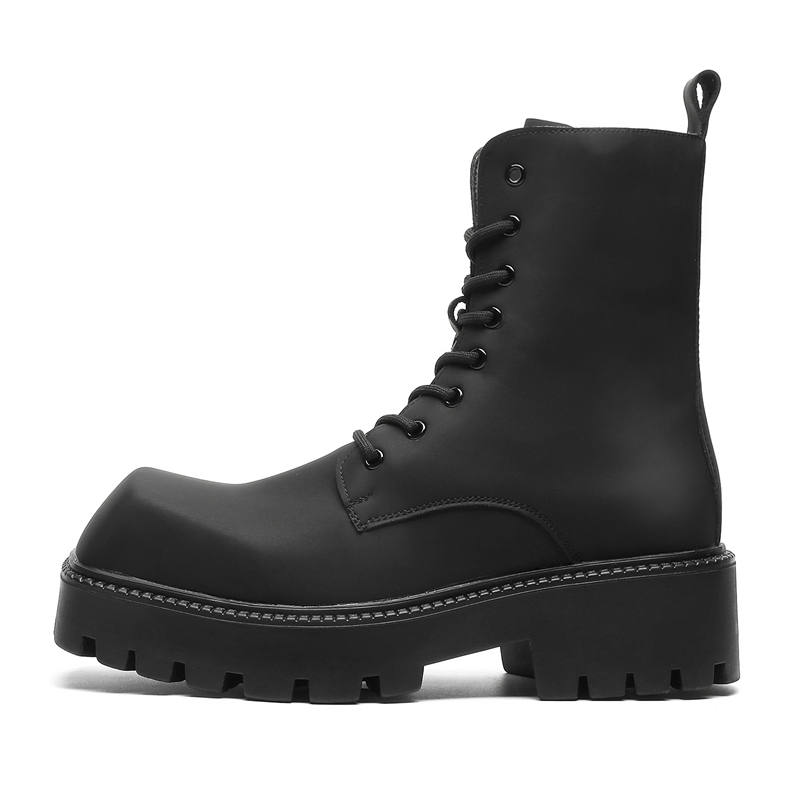 CHILANG CHILANG Microfiber Leather Crew Combat Boots Men's Black