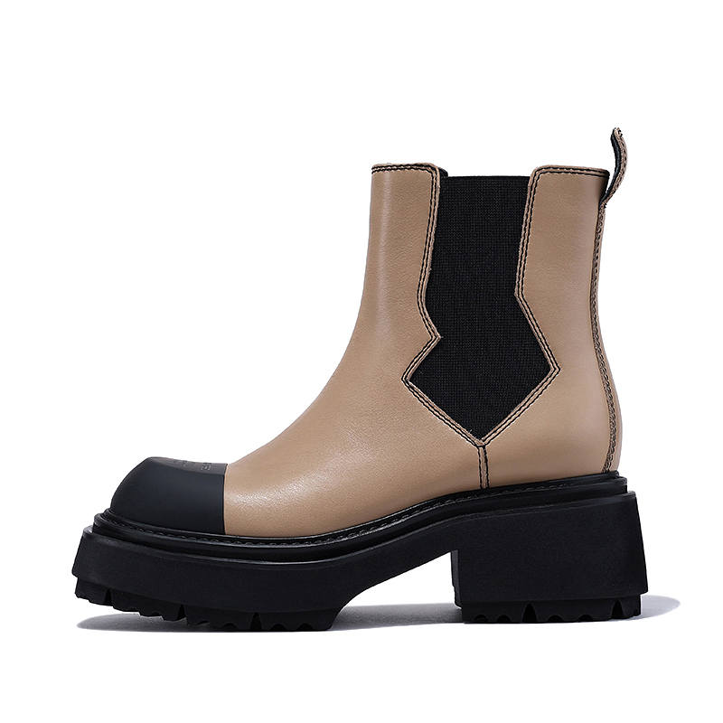 BELLALILY Top Grain Cow Leather Crew Chelsea Boots 6CM Women's