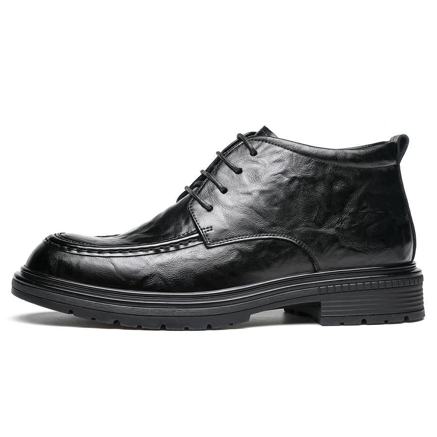CHINT CHINT Casual Leather Shoes Men's Mid Top Black
