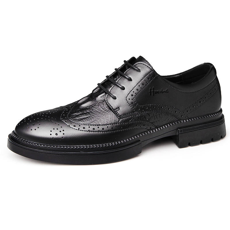 HAOXING Top Grain Cow Leather Casual Shoes Men's Black