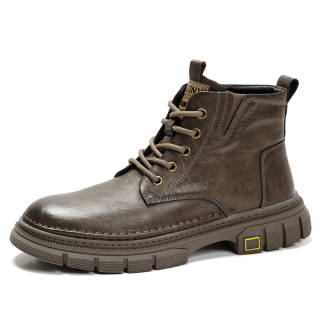 •QUNLANGSHIJIA Cow Split Leather Short Combat Boots Men's