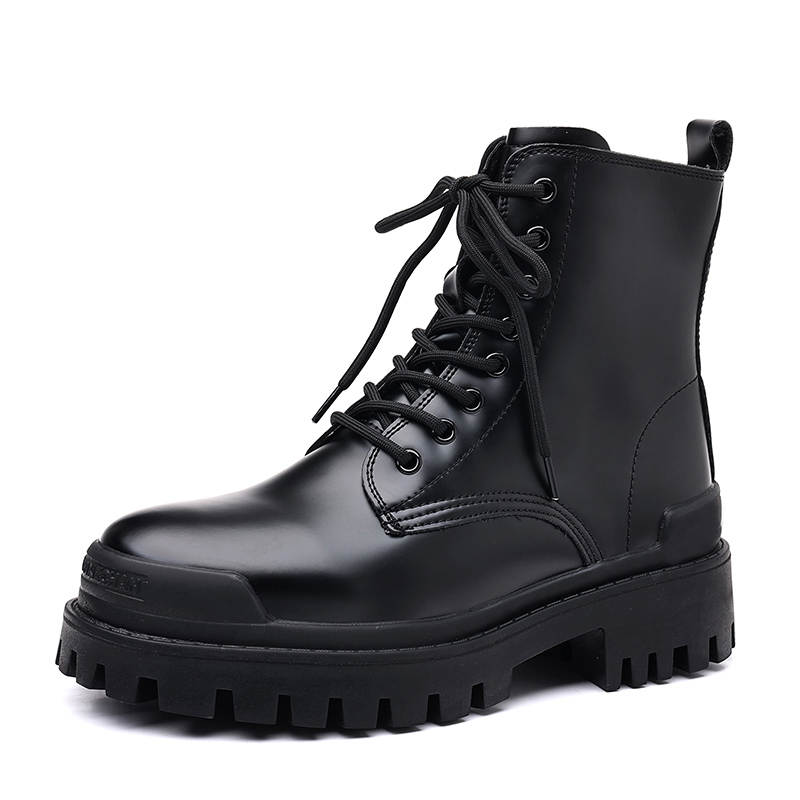 WEISHIBANGWEI WEISHIBANGWEI Microfiber Leather Crew Combat Boots Men's Black