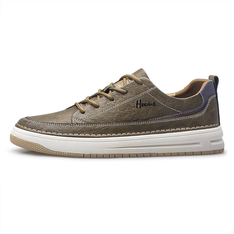 HAOXING Cow Split Leather Casual Shoes Men's Khaki