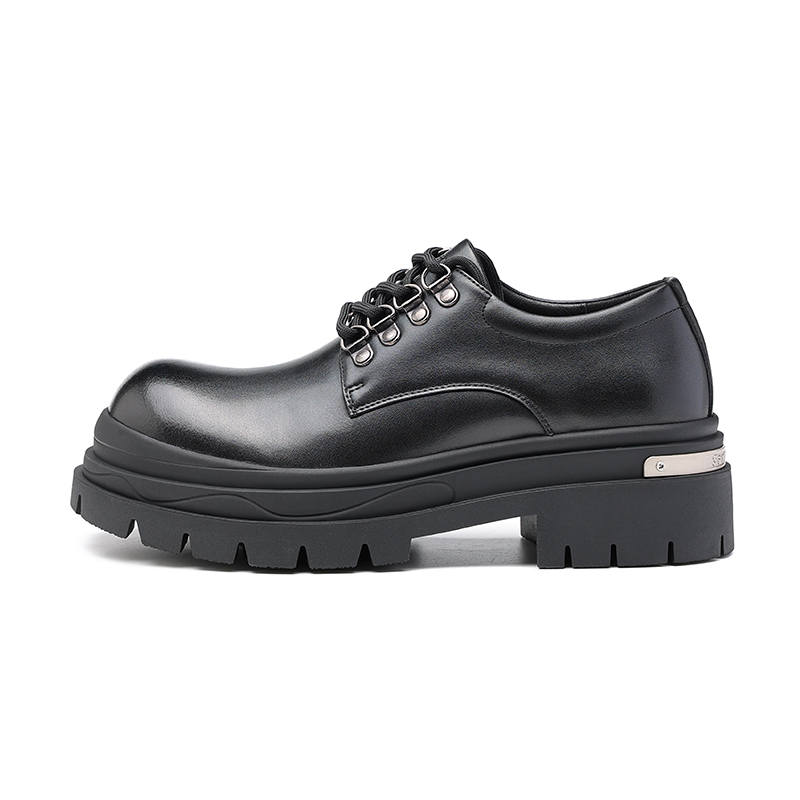 JOSINY Cow Split Leather Round Tip Derby Shoes, Casual Leather Shoes Men's Black