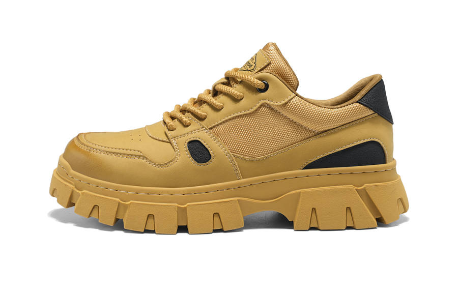 HLA Casual Leather Shoes Men's Low Top Army Green, Earth Yellow