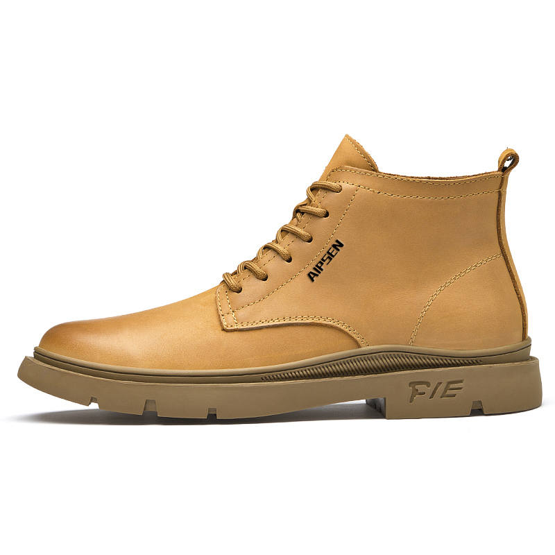 AIPSEN AIPSEN Top Grain Cow Leather Short Combat Boots Men's Yellow Brown