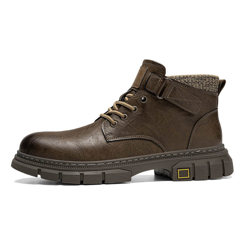 CITONGXIANSHENG Microfiber Leather Short Combat Boots Unisex Brown